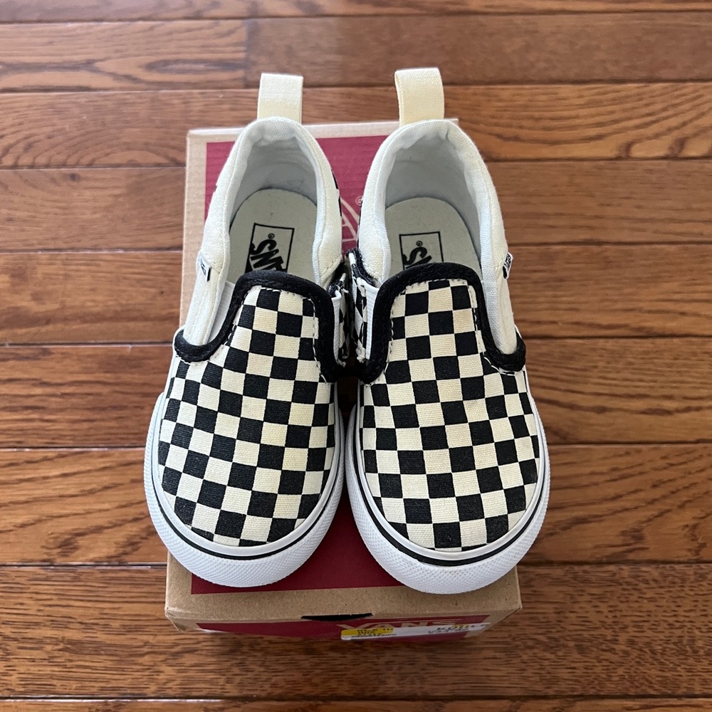 Vans Checkered Slip On Sneakers Black/White Toddler Size 7